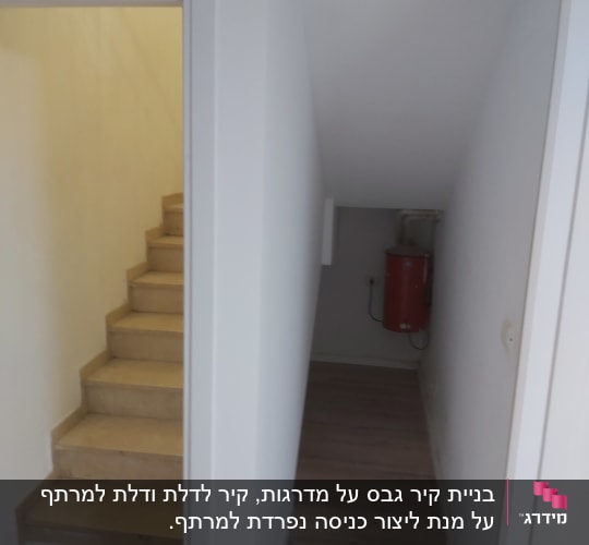 קיר גבס לבן ליד מדרגות עץ